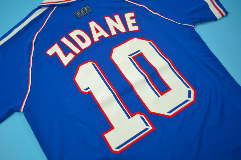 France Zinedine Zidane number 10 1998 World Cup Home shirt jersey Printing 
