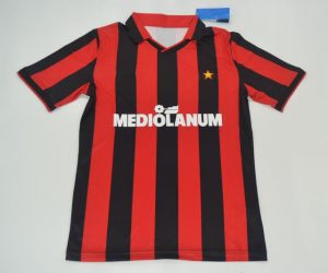 Score Draw AC Milan Home Baresi 6 Retro Shirt 1993-1994 Retro Flock Printing