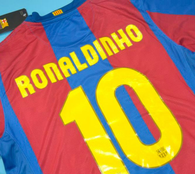 Ronaldinho#10 Retro Long Sleeve Jersey 2008-2009 RED&Blue Color