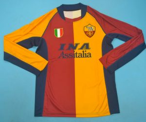 Shirt Front, AS Roma 2001-2002 European Shirt Long-Sleeve