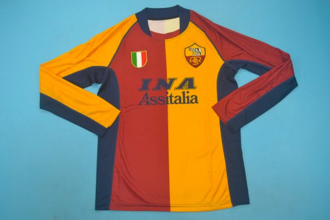 Shirt Front, AS Roma 2001-2002 European Shirt Long-Sleeve