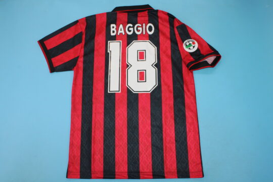 Baggio Nameset. AC Milan 1995-1996 Home Short-Sleeve Jersey