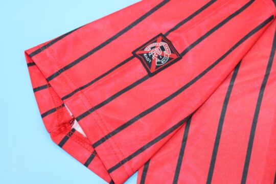 Shirt Sleeve Closeup, Glasgow Rangers 1994-1995 Away Red Short-Sleeve Kit