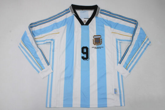 Batistuta Nameset Front, Argentina 1998 World Cup Home Long-Sleeve Jersey